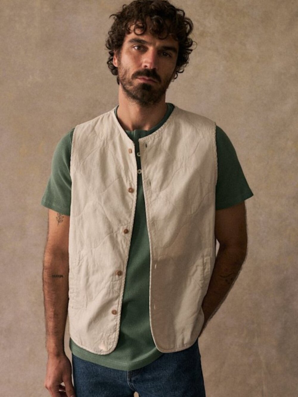 Sezane Men's Cream Quilted Vest